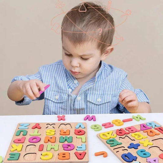 ZENAURA Wooden Alphabet & Number Puzzle , Montessori Educational Learning Toy for Kids 3+ years